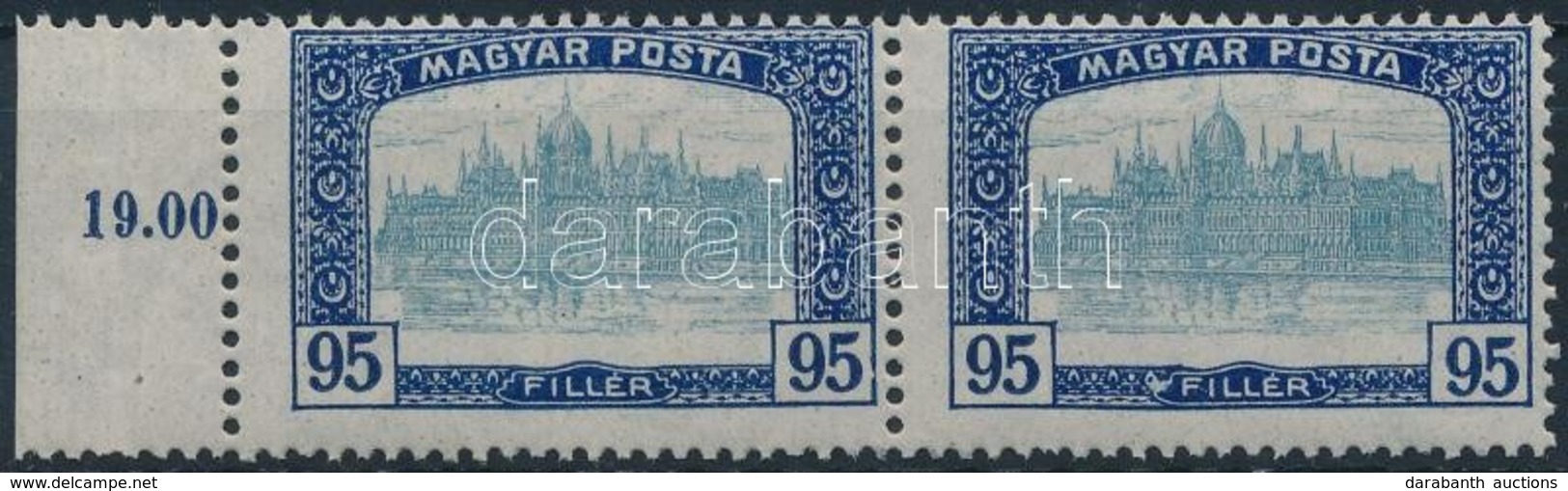 ** 1919 Magyar Posta 95f Erősen Elfogazott ívszéli Pár Látványosan Feltolódott Középrészekkel - Andere & Zonder Classificatie