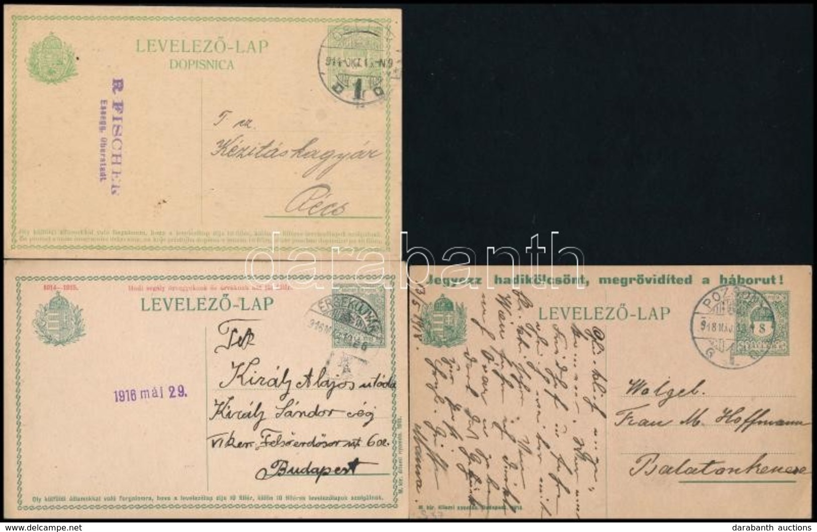 1914-1918 3 Klf Futott Díjjegyes Levelezőlap - Andere & Zonder Classificatie