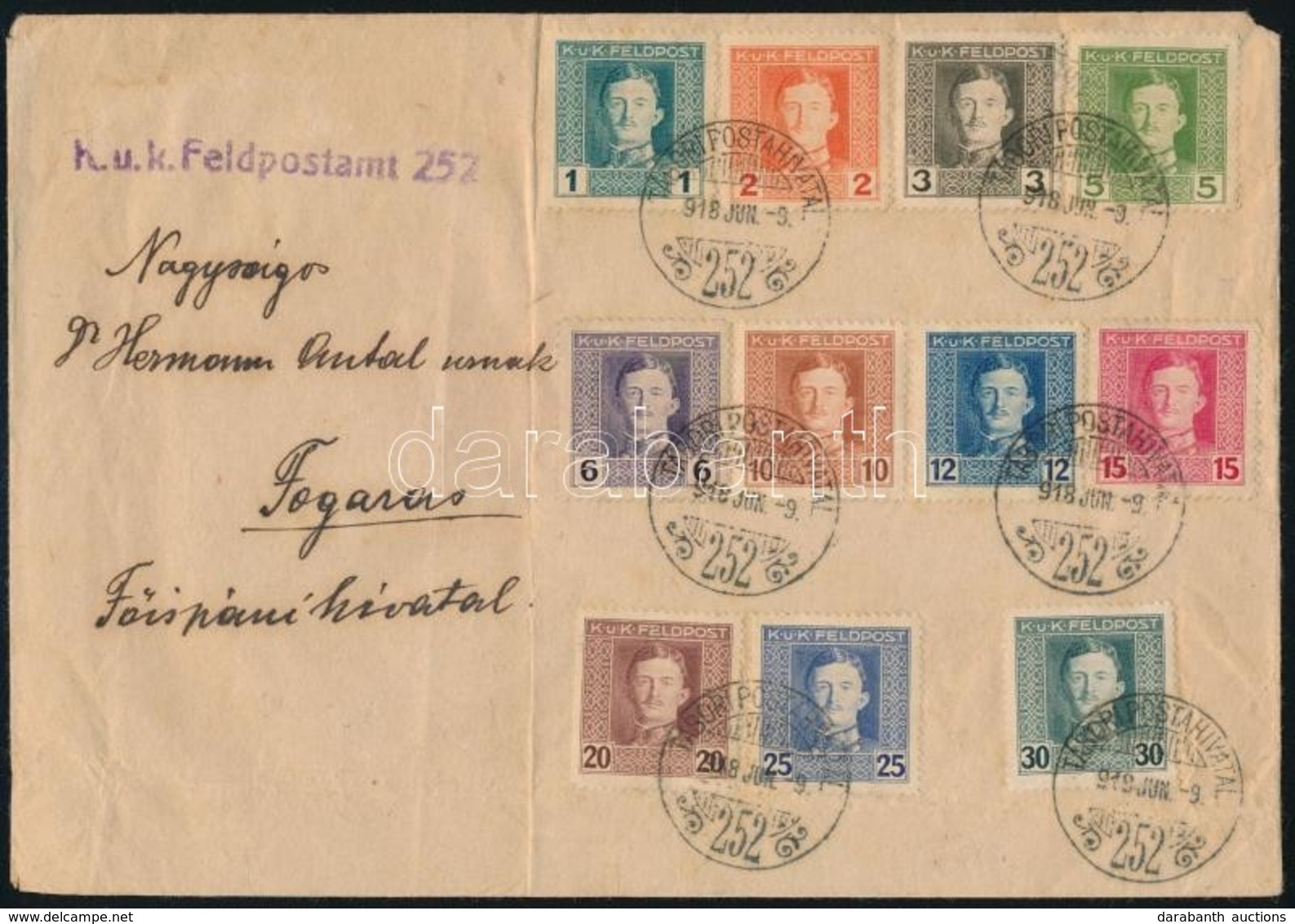 1918 Tábori Levél 11 Bélyeggel Bérmentesítve 'TP 252' - Andere & Zonder Classificatie