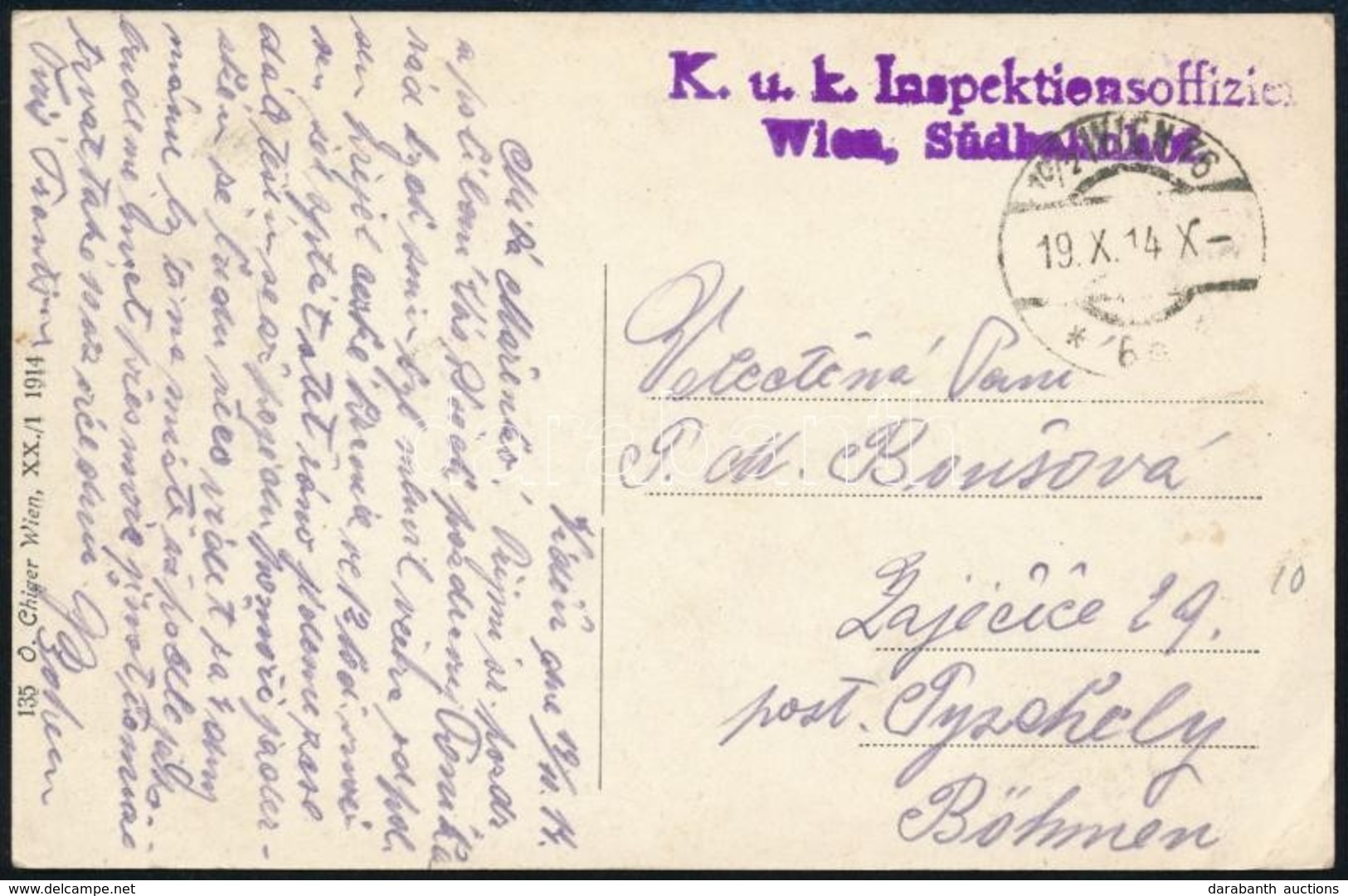 1914 Tábori Posta Képeslap 'K.u.k. Inspektionsoffizier Wien, Südbahnhof' - Other & Unclassified