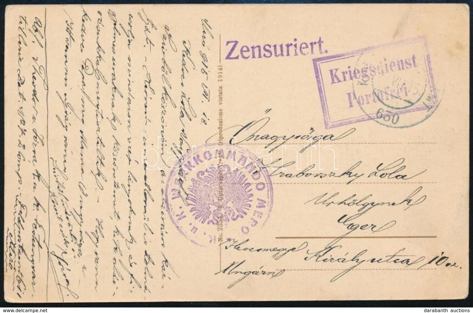 1915 Tábori Posta Képeslap 'FP 630' , 'K.u.K. WERKKOMMANDO MERO' - Sonstige & Ohne Zuordnung