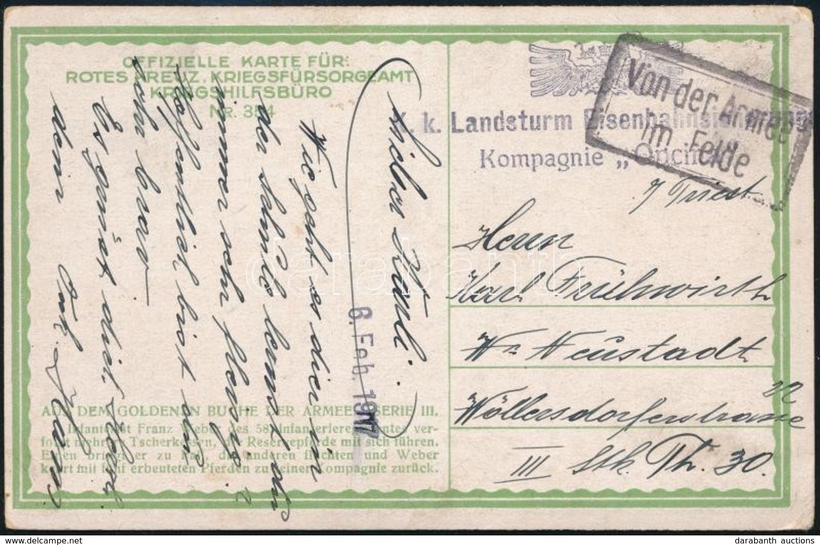 1917 Tábori Posta Képeslap 'K.k. Landsturm Eisenbahnsicherungs Kompagnie Opcina' - Andere & Zonder Classificatie