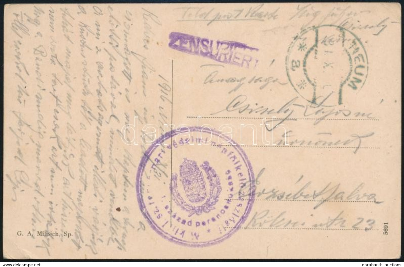 1918 Tábori Posta Képeslap 'M. Kir. 1. Sz. Tengerpart Védelmi Népfölkelő Zászlóalj' - Other & Unclassified