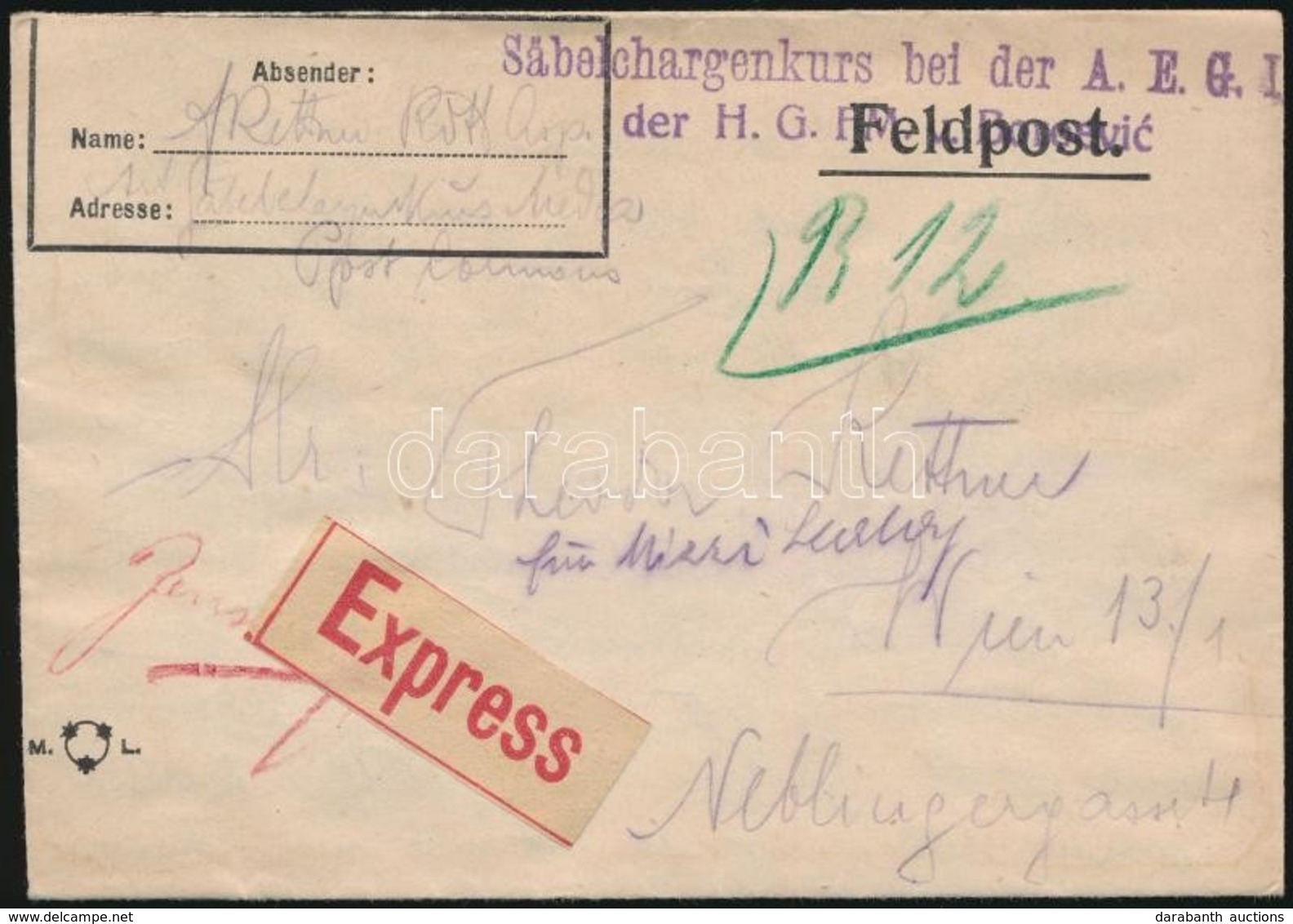 ~1918 Tábori Posta Expressz Levél / Express Field Post Cover 'Säbelchargenkurs Bei Der A.E.G.I. Der H.G.FM.v. Boroevic' - Other & Unclassified