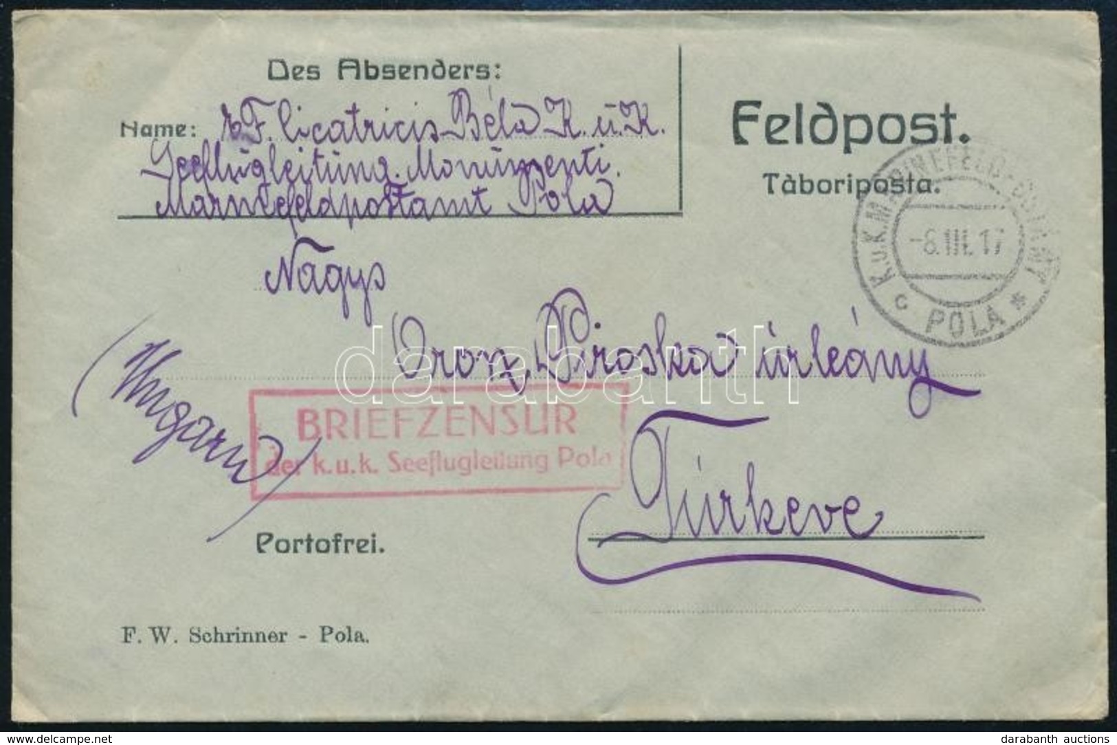 1917 Tábori Posta Levél 'K.u.K. Seeflugleitung Pola' - Other & Unclassified