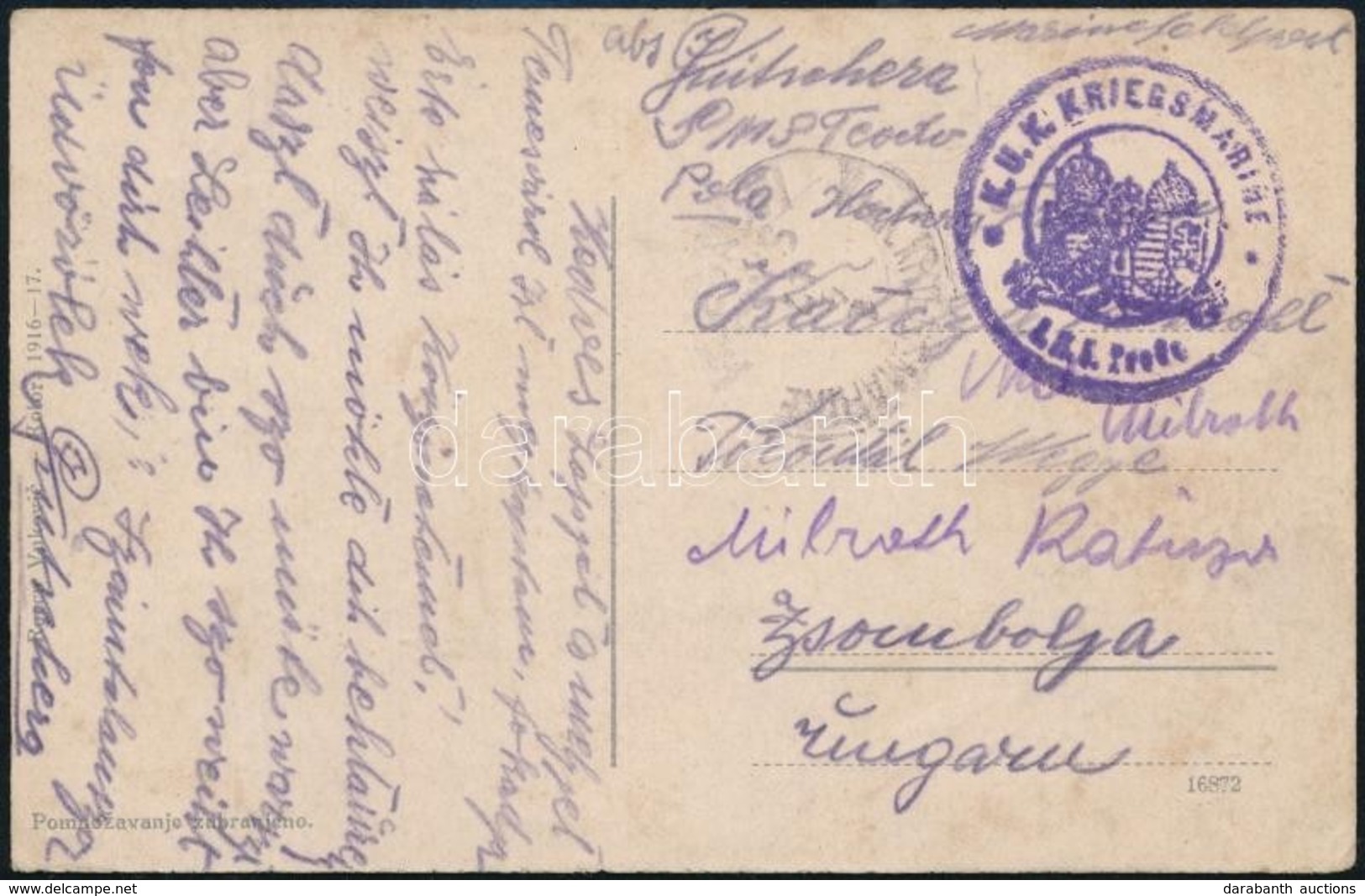 1917 Tábori Posta Képeslap Hajópostával 'S.M.S. TEODO' + 'K.u.K. KRIEGSMARINE MONARCH' - Other & Unclassified