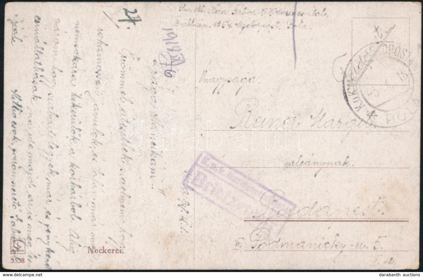 1918 Képeslap / Postcard 'K.u.k. Marinespital Pola / Briefzensur' - Other & Unclassified