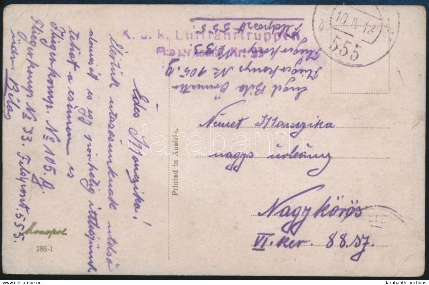 1918 Tábori Posta Képeslap 'K.u.k. Luftfahrtruppen' - Other & Unclassified