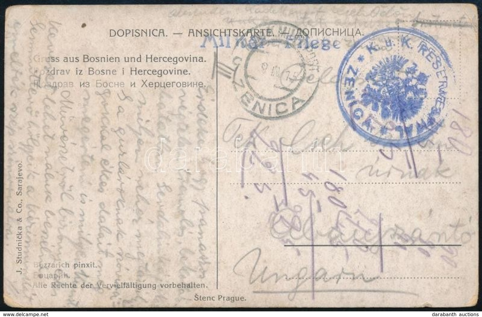 1915 Tábori Posta Képeslap 'K.u.K. RESERVESPITAL ZENICA' , 'K.u.K. MILITARPOST ZENICA' - Andere & Zonder Classificatie