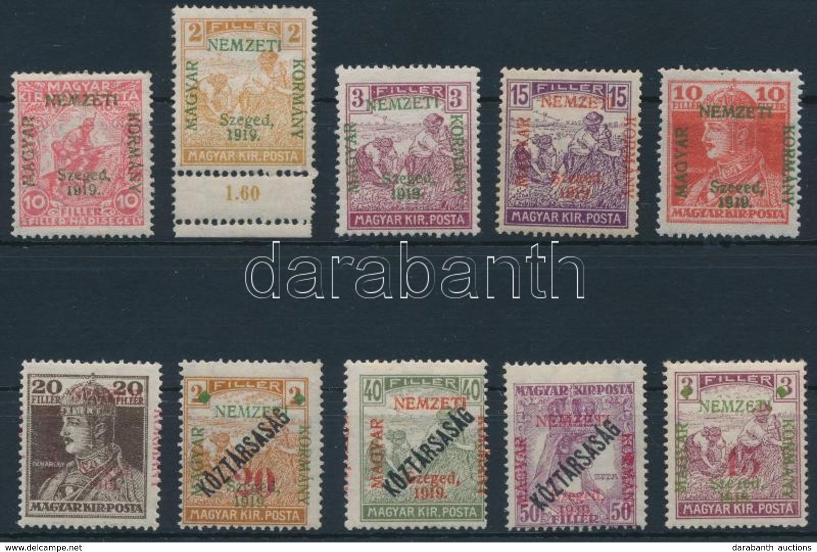 ** Szeged 1919 10 Klf Bélyeg (19.300) / 10 Different Stamps. Signed: Bodor - Andere & Zonder Classificatie