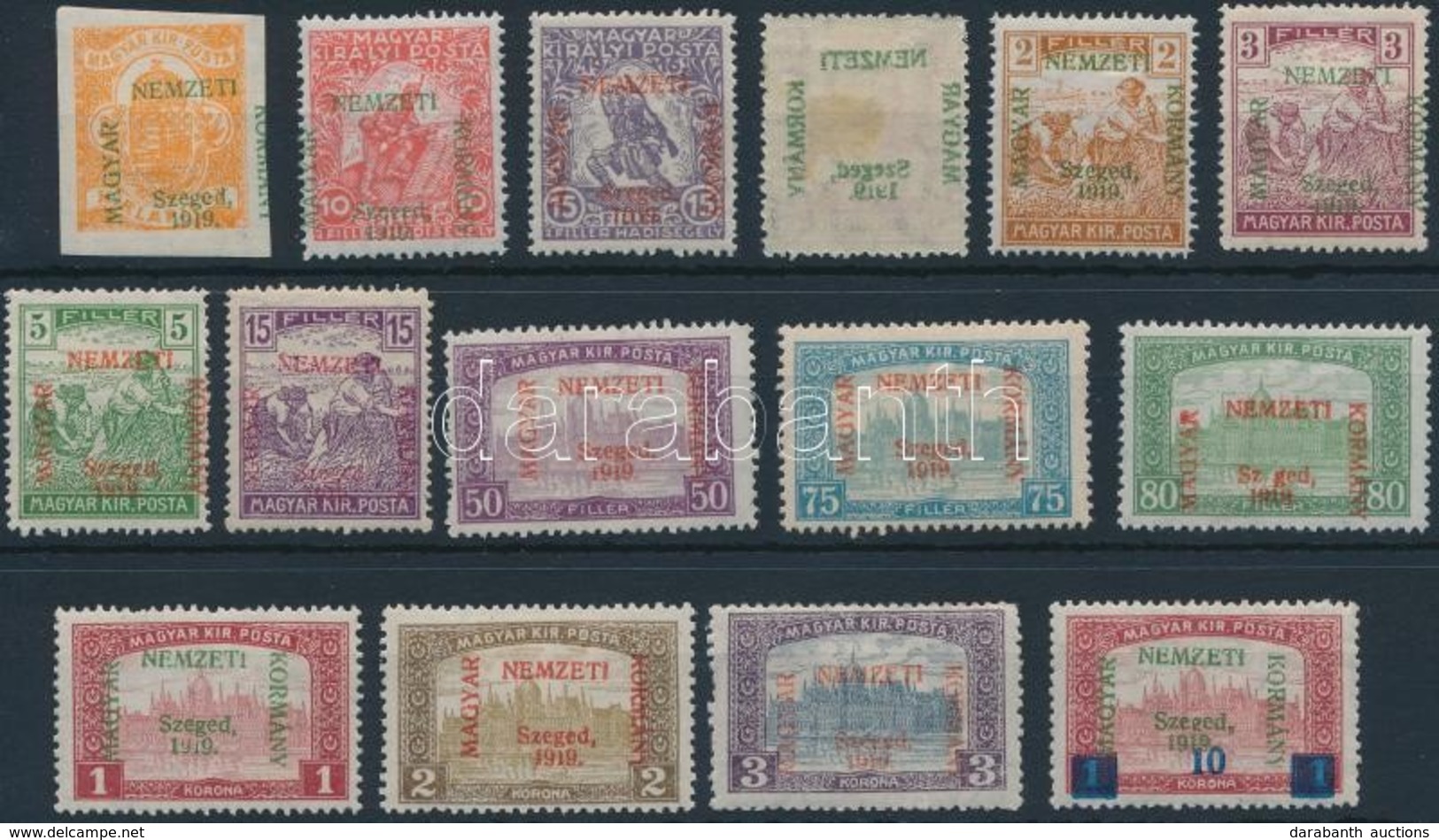 * Szeged 1919 31 Klf Bélyeg, Közte 3 érték A Felülnyomat Gépszínátnyomatával, 3 Stecklapon (73.750) / 31 Different Stamp - Altri & Non Classificati