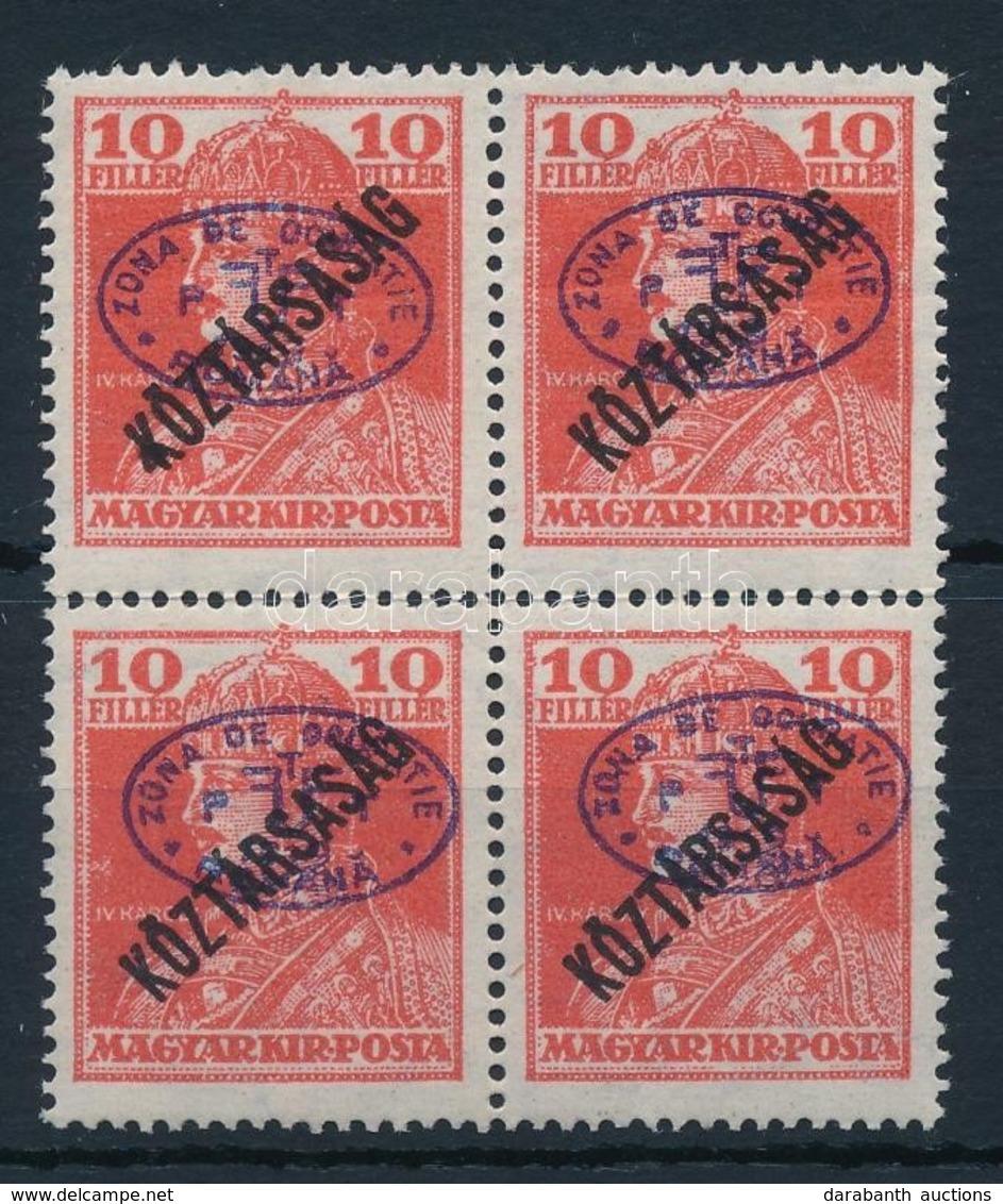 ** Debrecen I. 1919 Károly/Köztársaság 10f Négyestömb Garancia Nélkül (**30.000) - Other & Unclassified