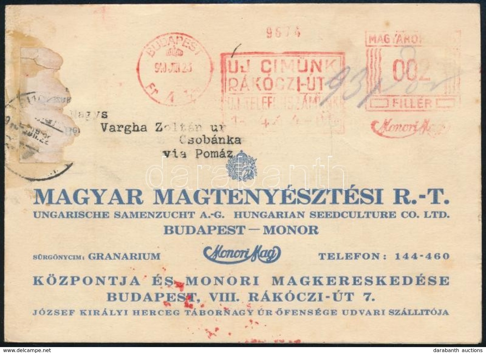 1940 A Magyar Magtenyészeti Rt. üzleti Levelezőlapja, érdekes Francotyp Bélyegzéssel, Válasz Lappal - Andere & Zonder Classificatie