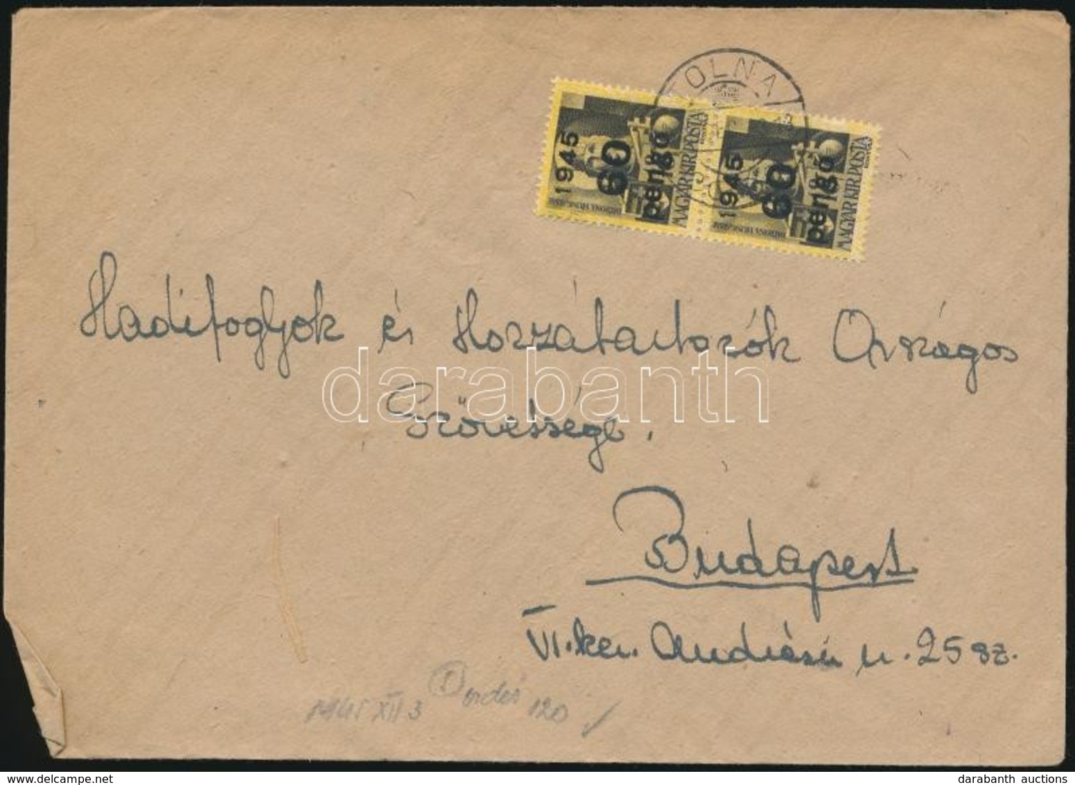 1945 (5. Díjszabás) Távolsági Levél Kisegítő 2 X 60P/18f Bérmentesítéssel - Other & Unclassified