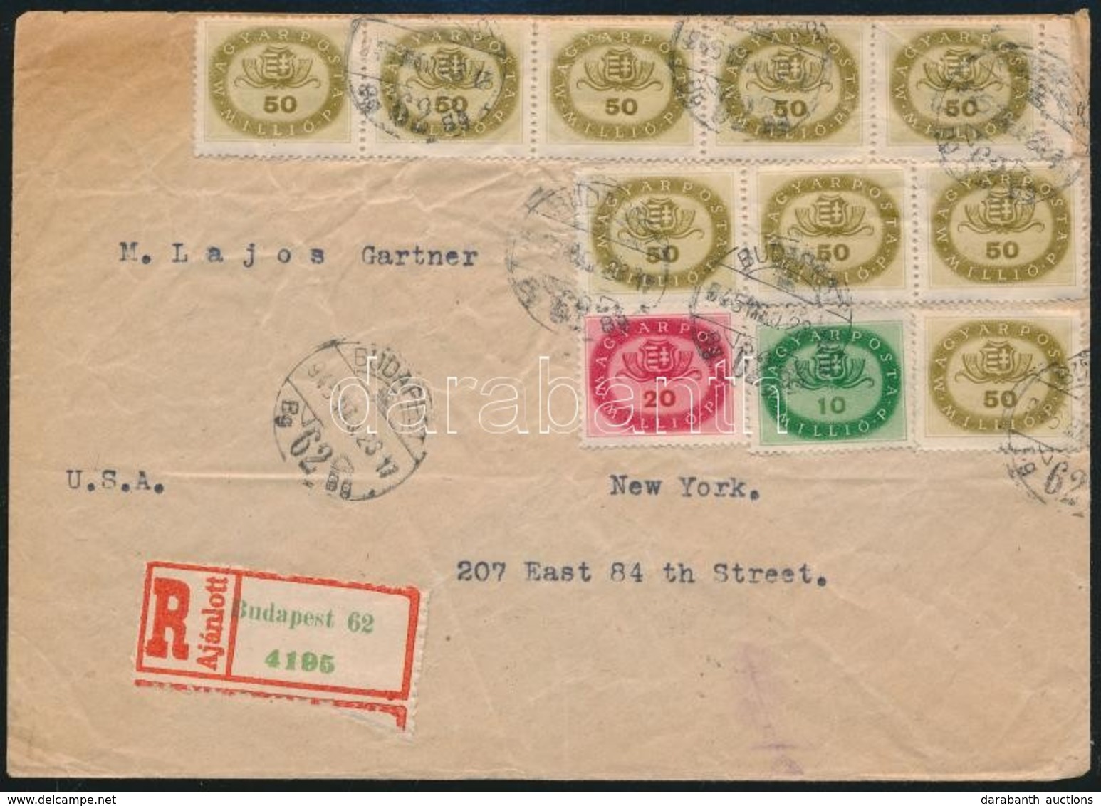 1946 (16. Díjszabás) Ajánlott Levél New Yorkba / Registered Cover To New York - Andere & Zonder Classificatie