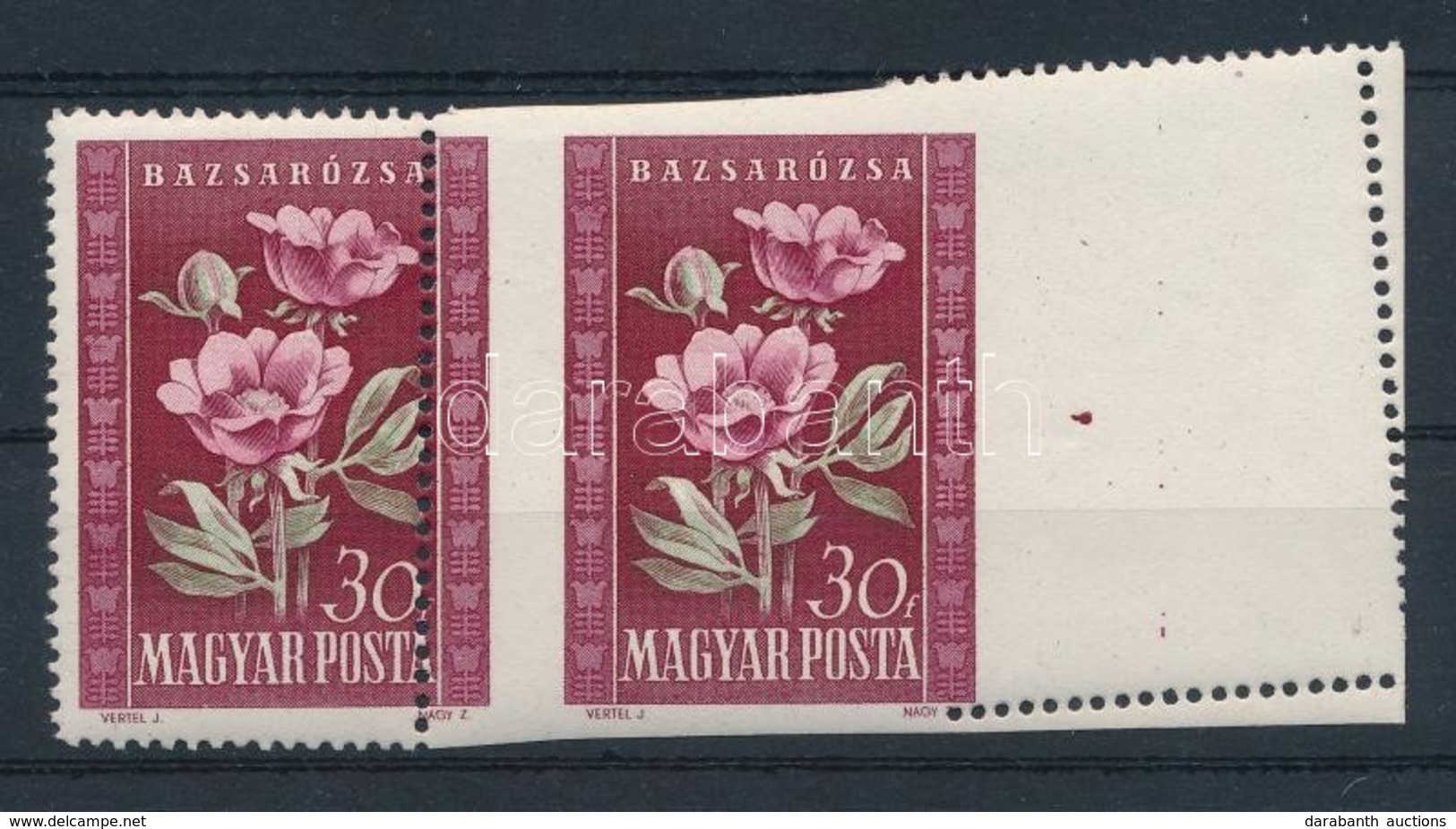 ** 1950 Virág 30f Látványosan Elfogazott ívszéli Pár / Mi 1112 Strongly Misperforated Margin Pair - Other & Unclassified