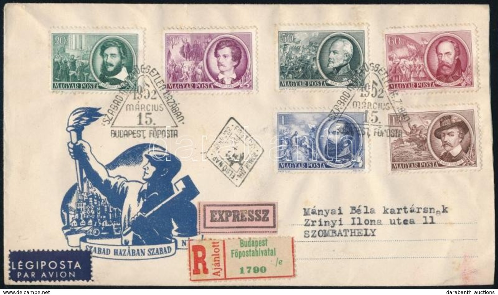 1952 Az 1848-as Szabadságharcosok Teljes B Sor Expressz, Ajánlott, Légi Levélen - Other & Unclassified