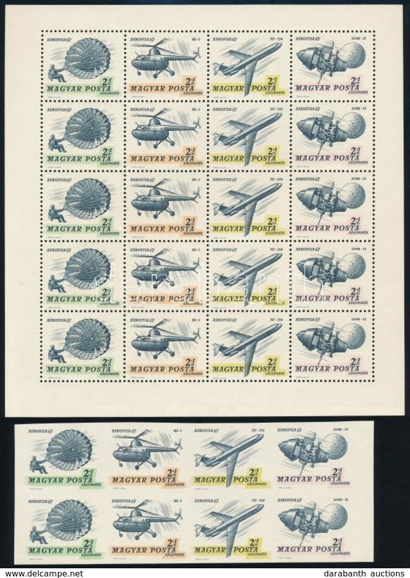 ** 1967 Bélyegnap (40.) Fogazott Teljes ív + Vágott 8-as Tömb (10.000) / Mi 2351-2354 Perforated Complete Sheet + 2 Impe - Other & Unclassified