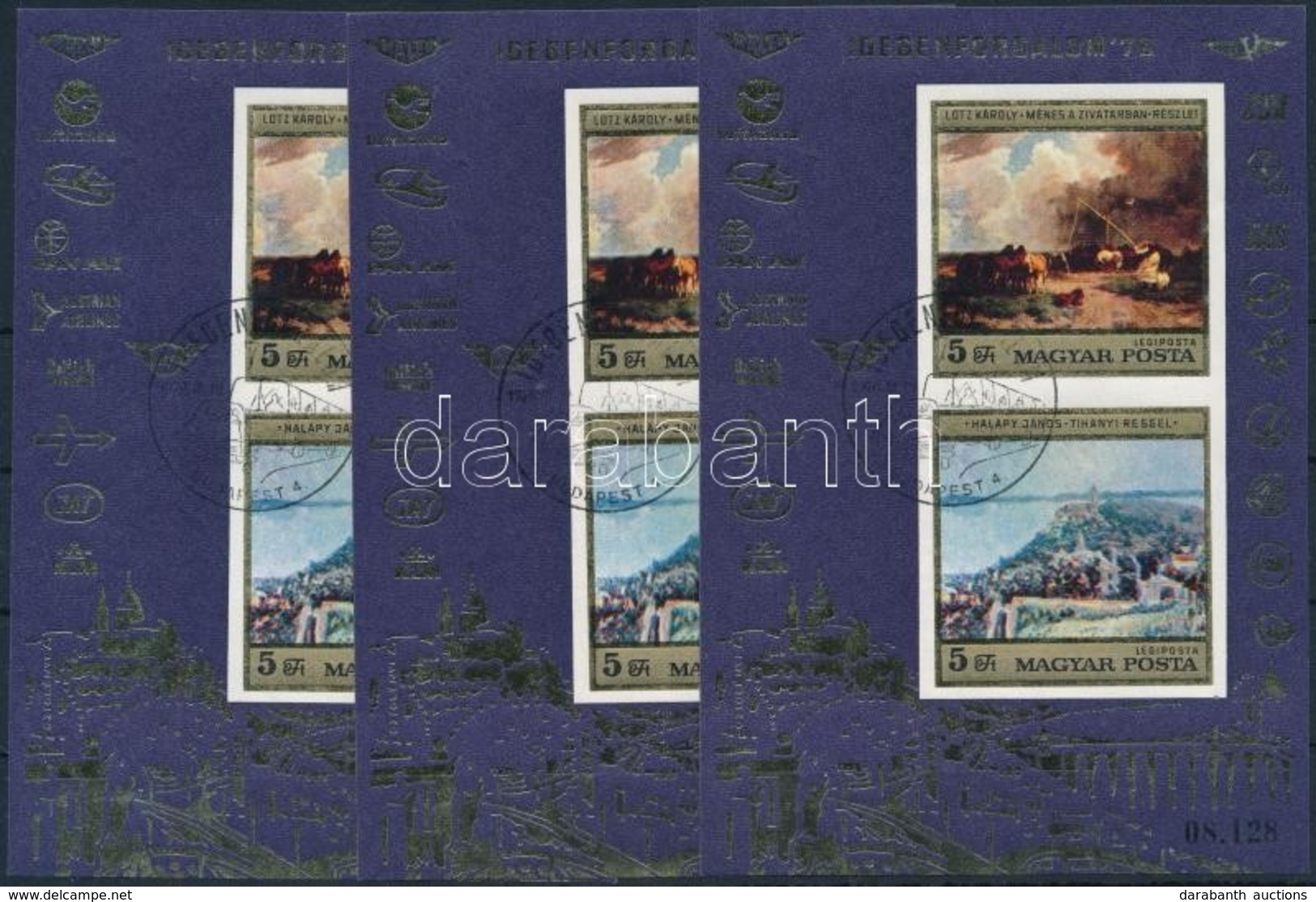 O 1976 3 Db Festmény XV. Vágott Blokk (18.000) / 3 X Mi 117 Imperforate Blocks - Other & Unclassified