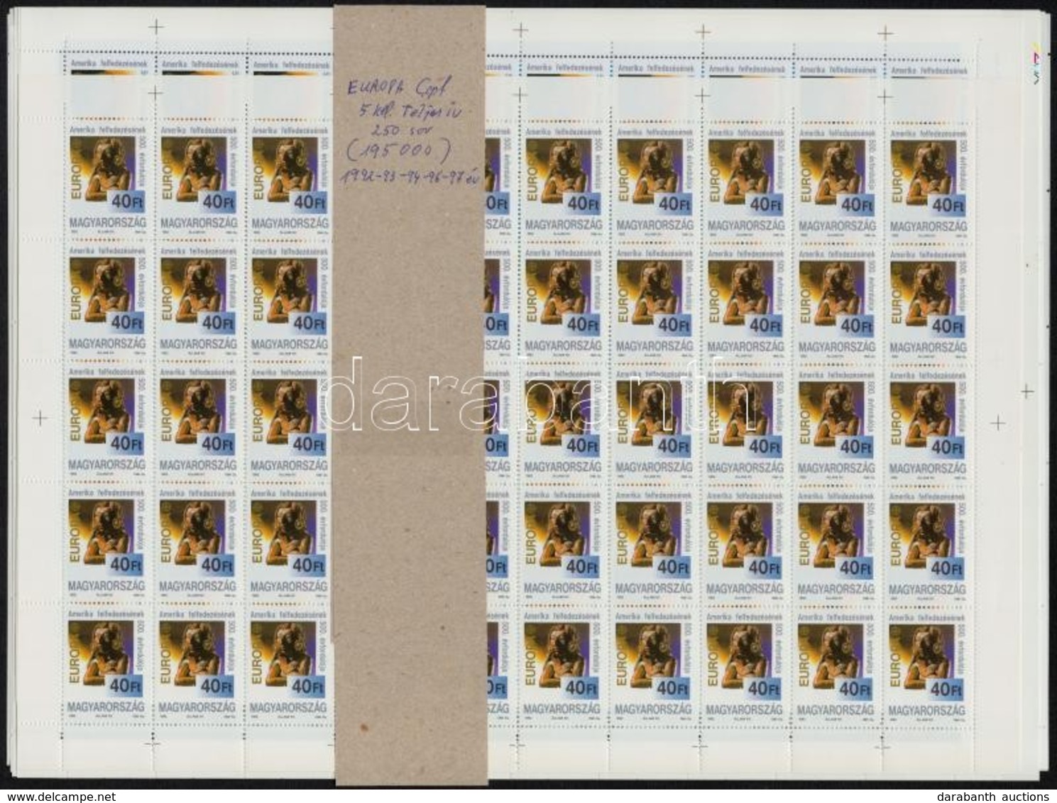 ** 1992-1997 Europa CEPT 5 Klf Teljes ívsor (195.000) / Mi 5 Different Set In Complete Sheets - Andere & Zonder Classificatie