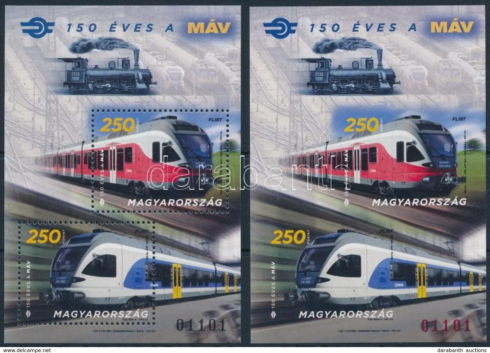 ** 2018 150 éves A MÁV Fogazott és Vágott Blokk Azonos Sorszámmal / Hungarian State Railways Perforated + Imperforate Bl - Altri & Non Classificati