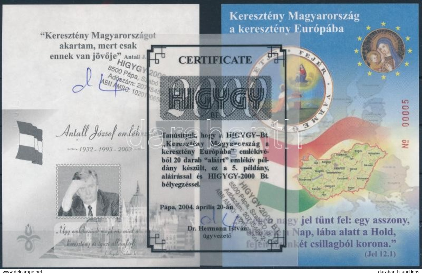 ** 2004 Keresztény Magyarország Emlékívpár, Aláírással (5 Pld) - Other & Unclassified