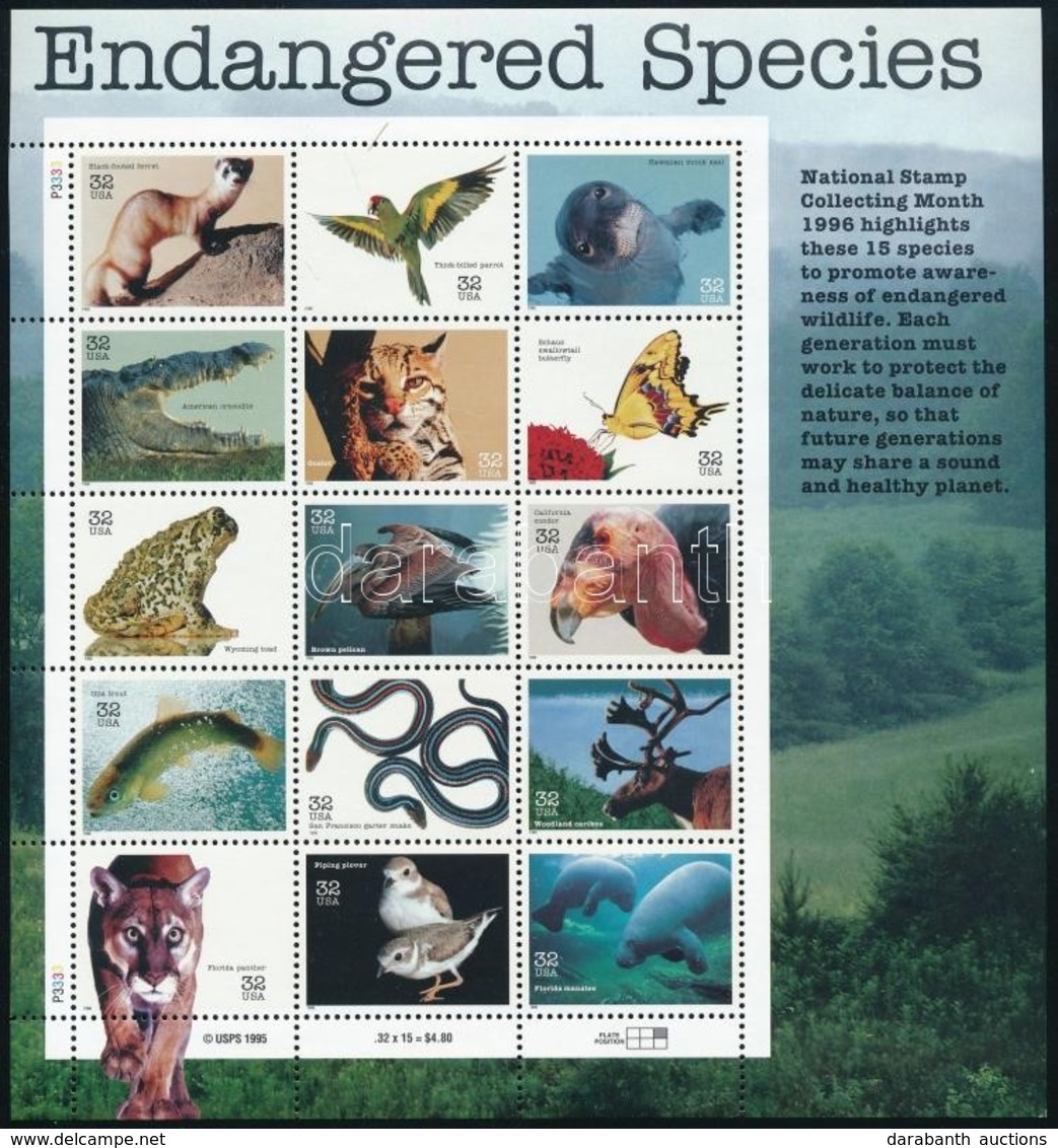 ** 1996 Veszélyeztetett állatok Kisív,
Endangered Animals Mini Sheet
Mi 2769-2783 - Other & Unclassified