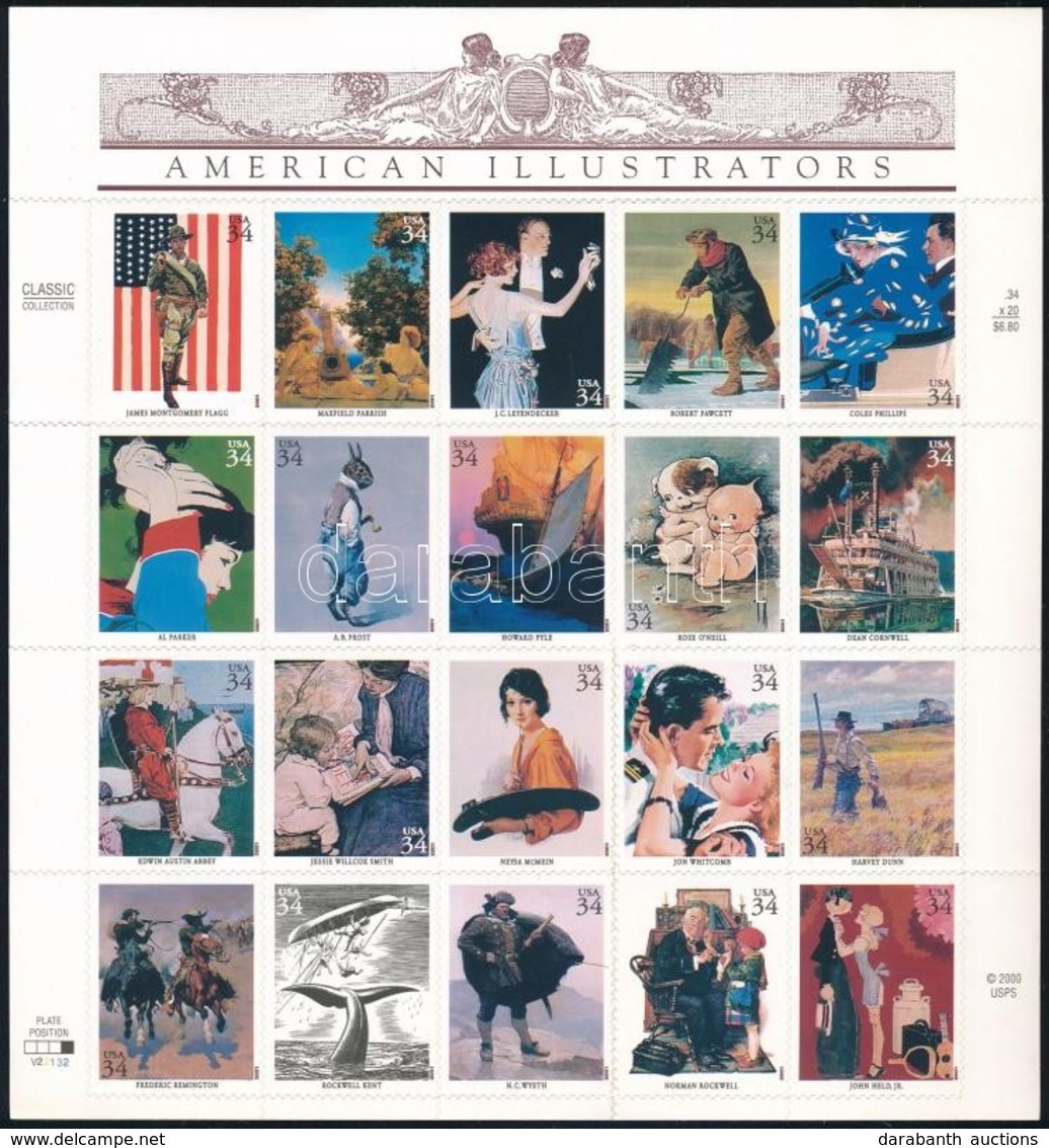 ** 2001 Amerikai Illusztrátorok öntapadós Kisív,
;American Illustrators Self-adhesive Mini Sheet
Mi 3405-3424 - Other & Unclassified