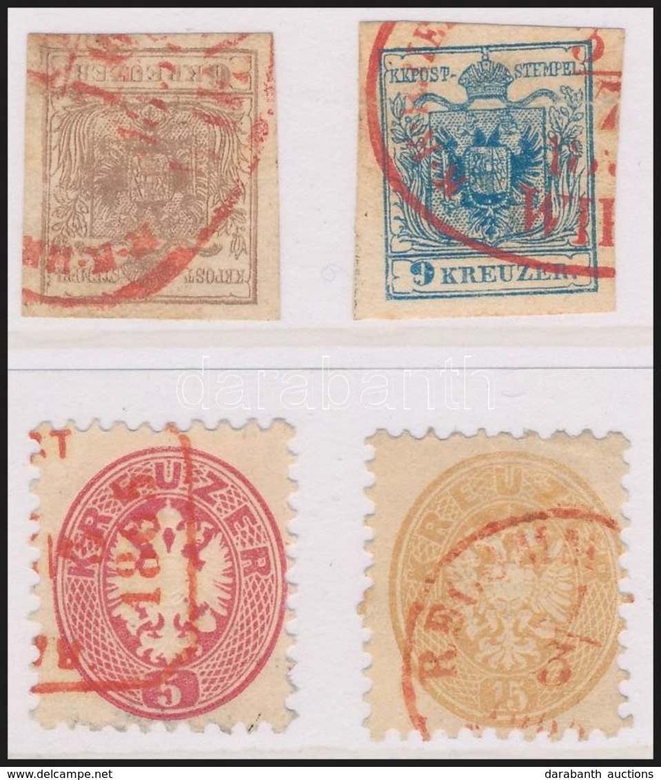 O 1850-1864 4 Db Bélyeg Piros Ajánlási Bélyegzéssel / 4 Stamps With Red REGISTERED Postmark - Andere & Zonder Classificatie