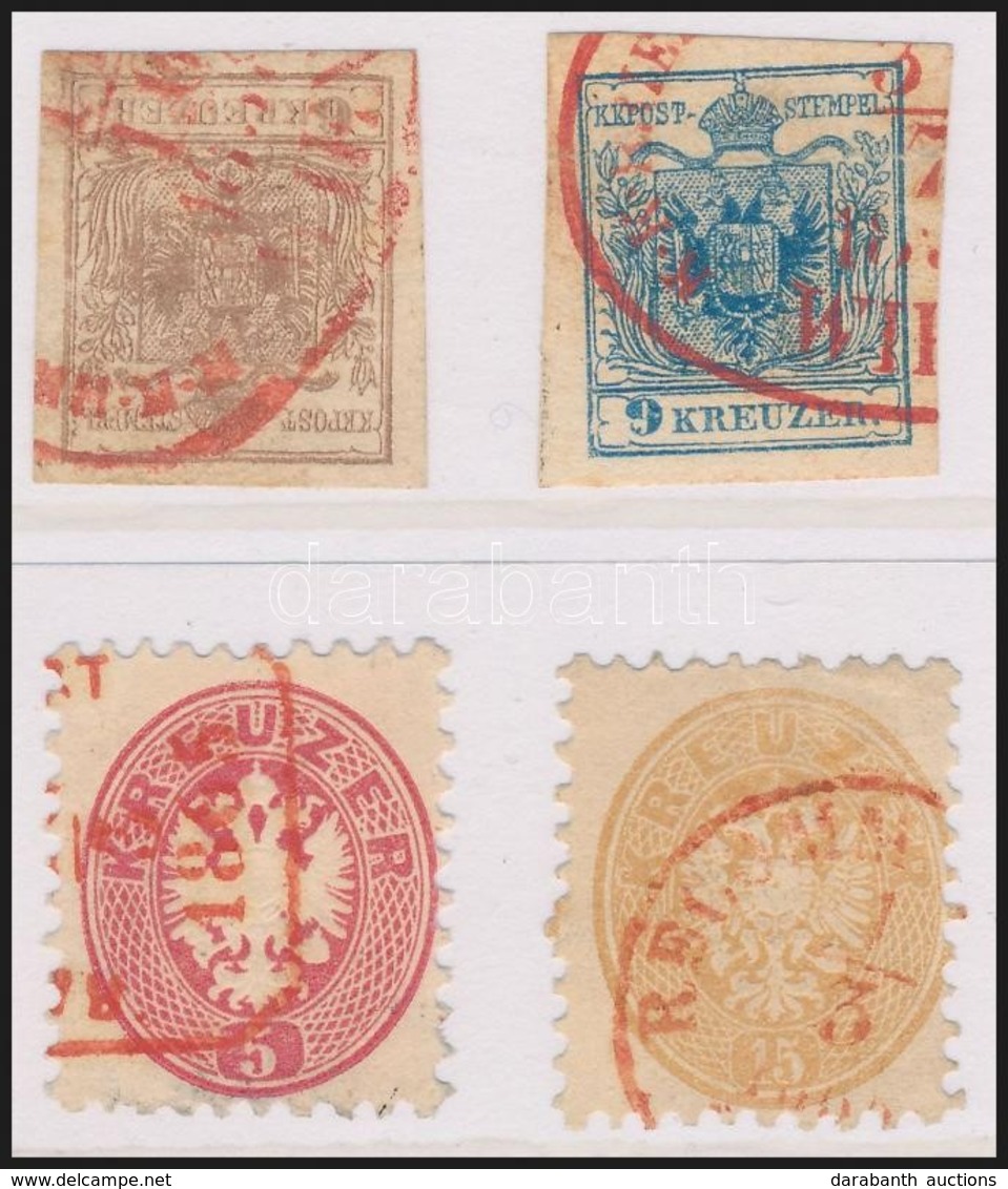 O 1850-1864 4 Db Bélyeg Piros Ajánlási Bélyegzéssel / 4 Stamps With Red REGISTERED Postmark - Other & Unclassified