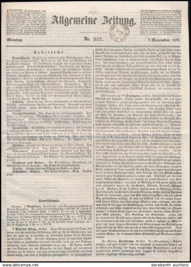 1855 Allgemeine Zeitung 'ZEITUNGS EXPED WIEN' - Other & Unclassified