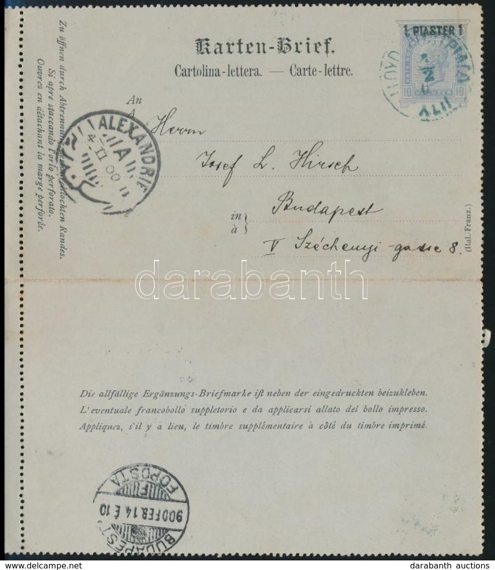 1900 Hajóposta Zárt Levelezőlap Budapestre,
Paquebot Cover Card From Alexandria Lloyd Austriaco XLII To Hungary - Other & Unclassified