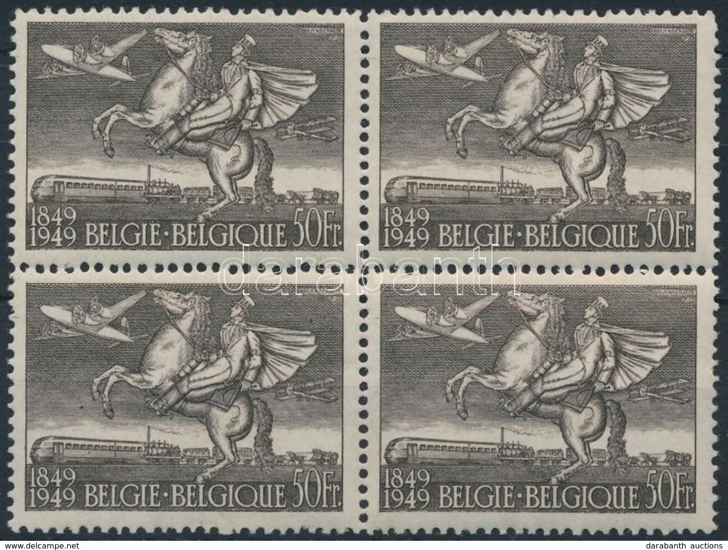 ** 1949 100 éves A Belga Bélyeg Mi 845 Négyestömb - Other & Unclassified