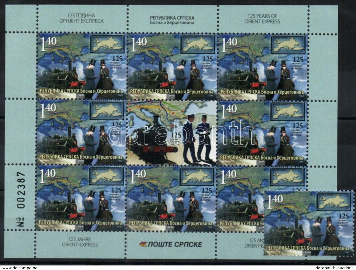 ** 2008  125 éves Az Orient Expressz Bélyeg + Kisív - Andere & Zonder Classificatie