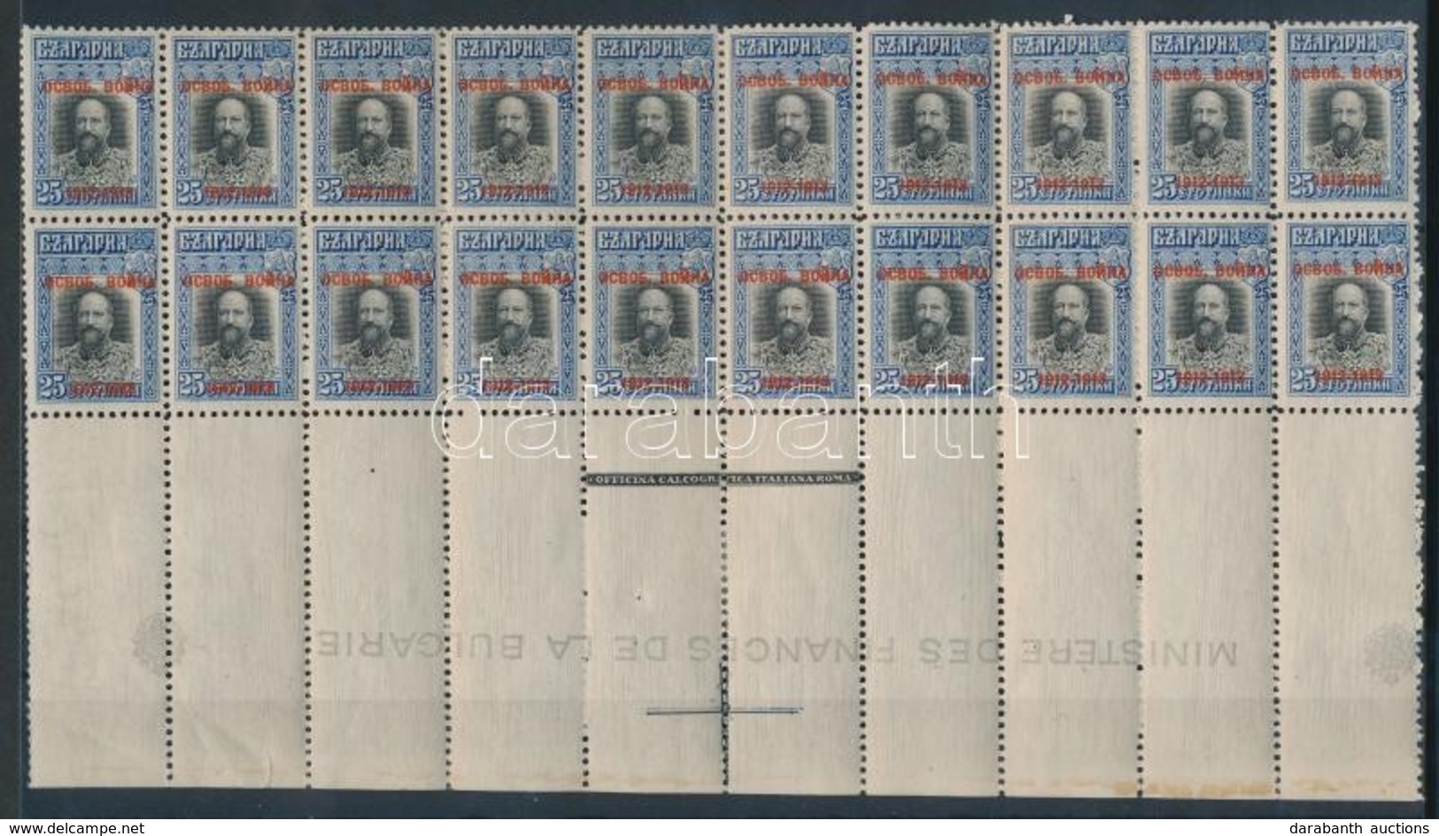 ** * 1913 Mi 99 ívszéli Húszastömb, 2 Bélyeg és ívszél Falcos / Margin Block Of 20 - Other & Unclassified