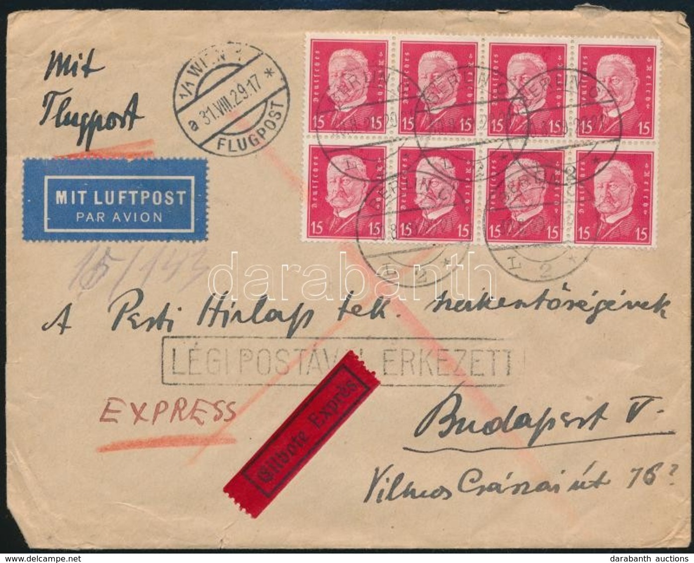 1929 Expressz Légi Levél Budapestre / Express Airmail Cover To Hungary - Other & Unclassified