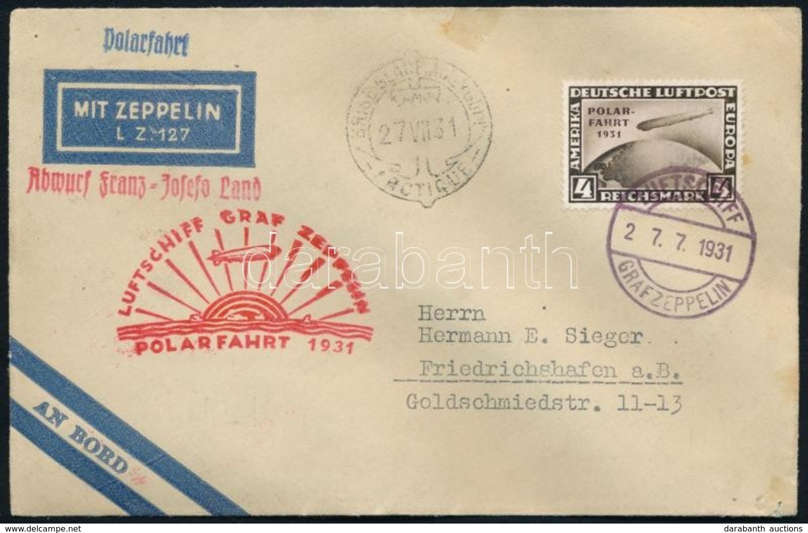 1931 Zeppelin északi-sarki útja Levél 4RM Polarfahrt Bérmentesítéssel / Zeppelin Flight To North Pole Cover Franked With - Other & Unclassified