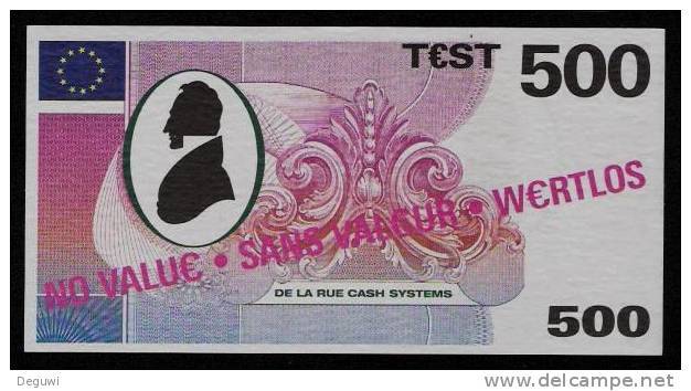 Test Note "DE LA RUE" Testnote, 500 EURO, Beids. Druck, Sample, RRR, UNC - Sonstige & Ohne Zuordnung