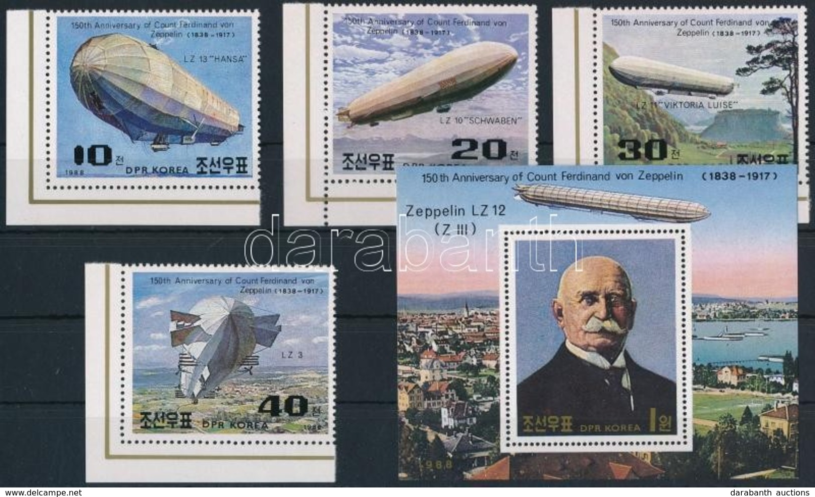 ** 1988 Zeppelin ívsarki Sor Mi 2948-2951 + Blokk 237 - Altri & Non Classificati