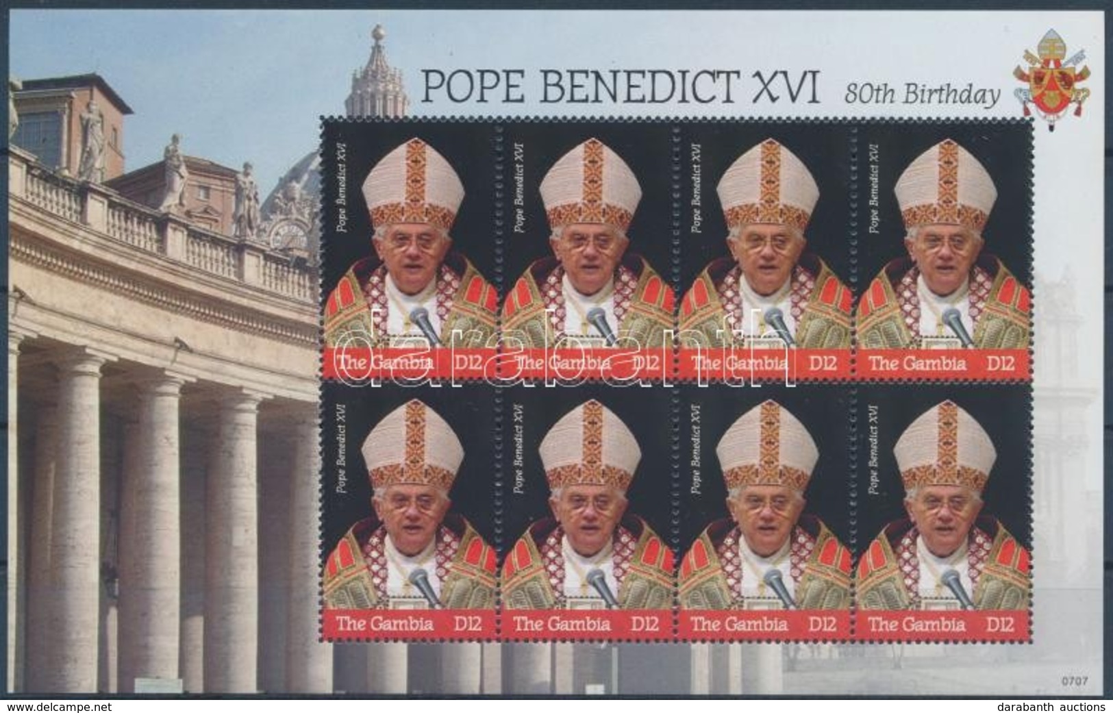 ** 2007 XVI. Benedek Pápa Kisív,
Pope Benedict XVI Minisheet
Mi 5740 - Andere & Zonder Classificatie