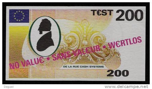 Test Note "DE LA RUE" Testnote, 200 EURO, Beids. Druck, Sample, RRR, UNC - Sonstige & Ohne Zuordnung