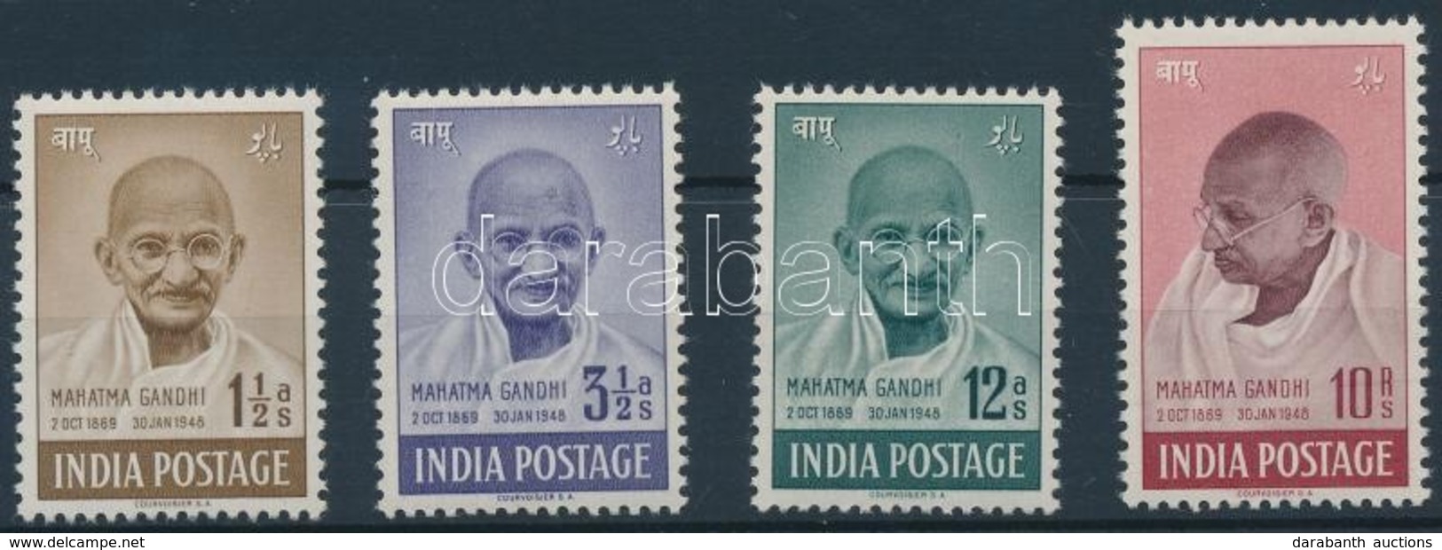 ** 1948 Gandhi Sor Mi 187-190 (Mi 190 -et A Berakó Csíkja Megnyomta / Pressed By The Stockbook) - Andere & Zonder Classificatie