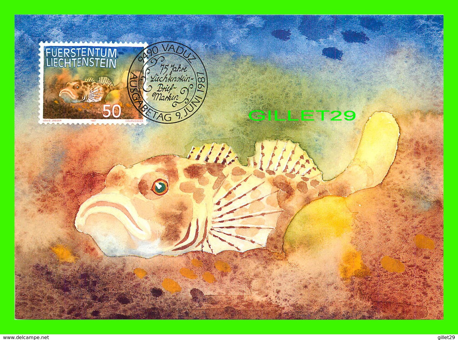 FDC - LIECHTENSTEIN 1987 -  SPECIAL STAMPS FISHES, MILLER'S THUMB OR BULLHEAD, COTTUS GOBIO - - FDC