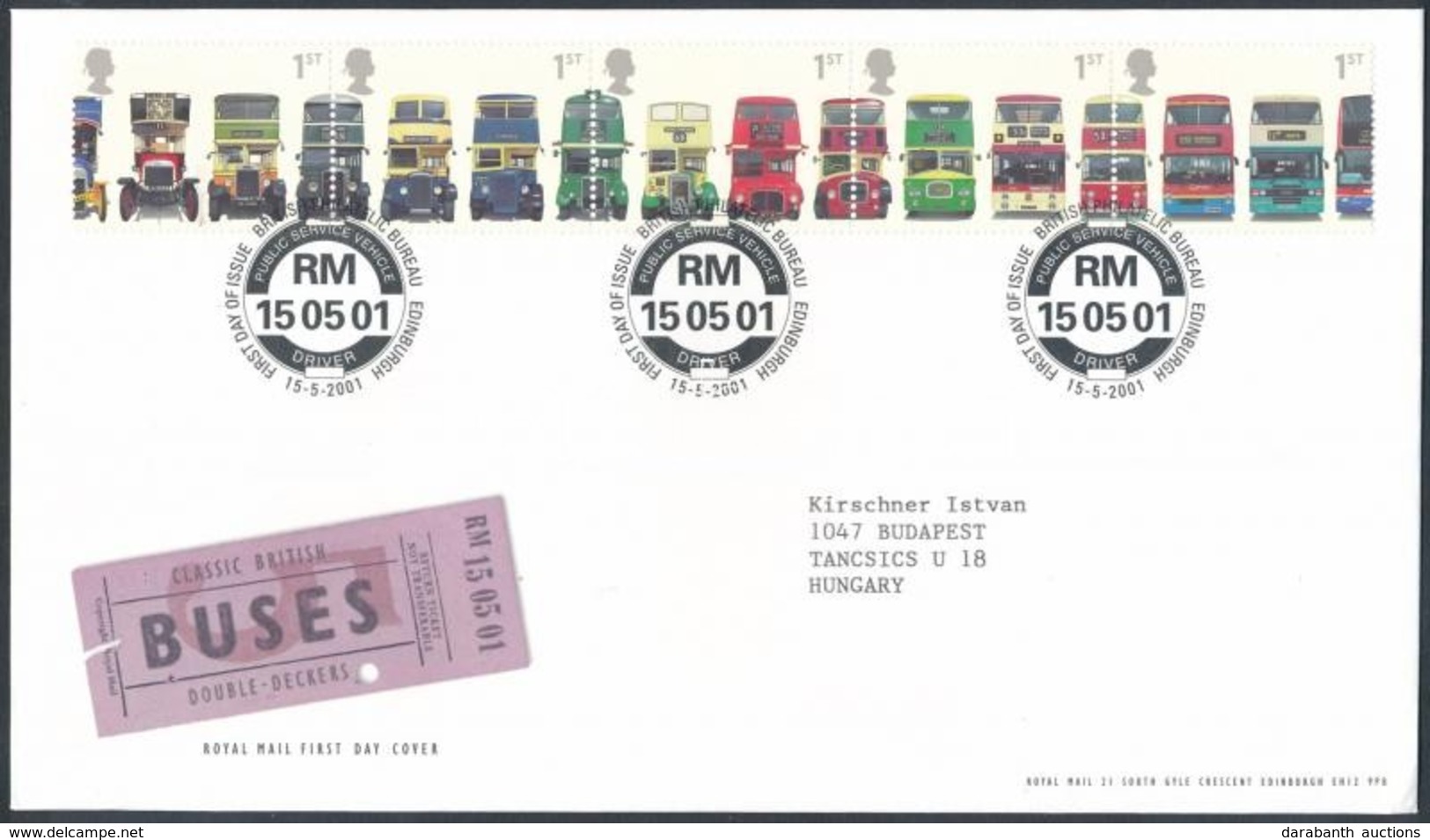 2001 Emeletes Buszok ötöscsík Mi 1933-1937 FDC-n - Altri & Non Classificati