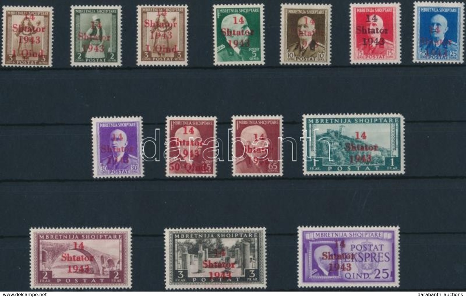 ** * Albánia 1943 Forgalmi Sor Mi 1-14 (Mi 1 Falcos/hinged) - Other & Unclassified