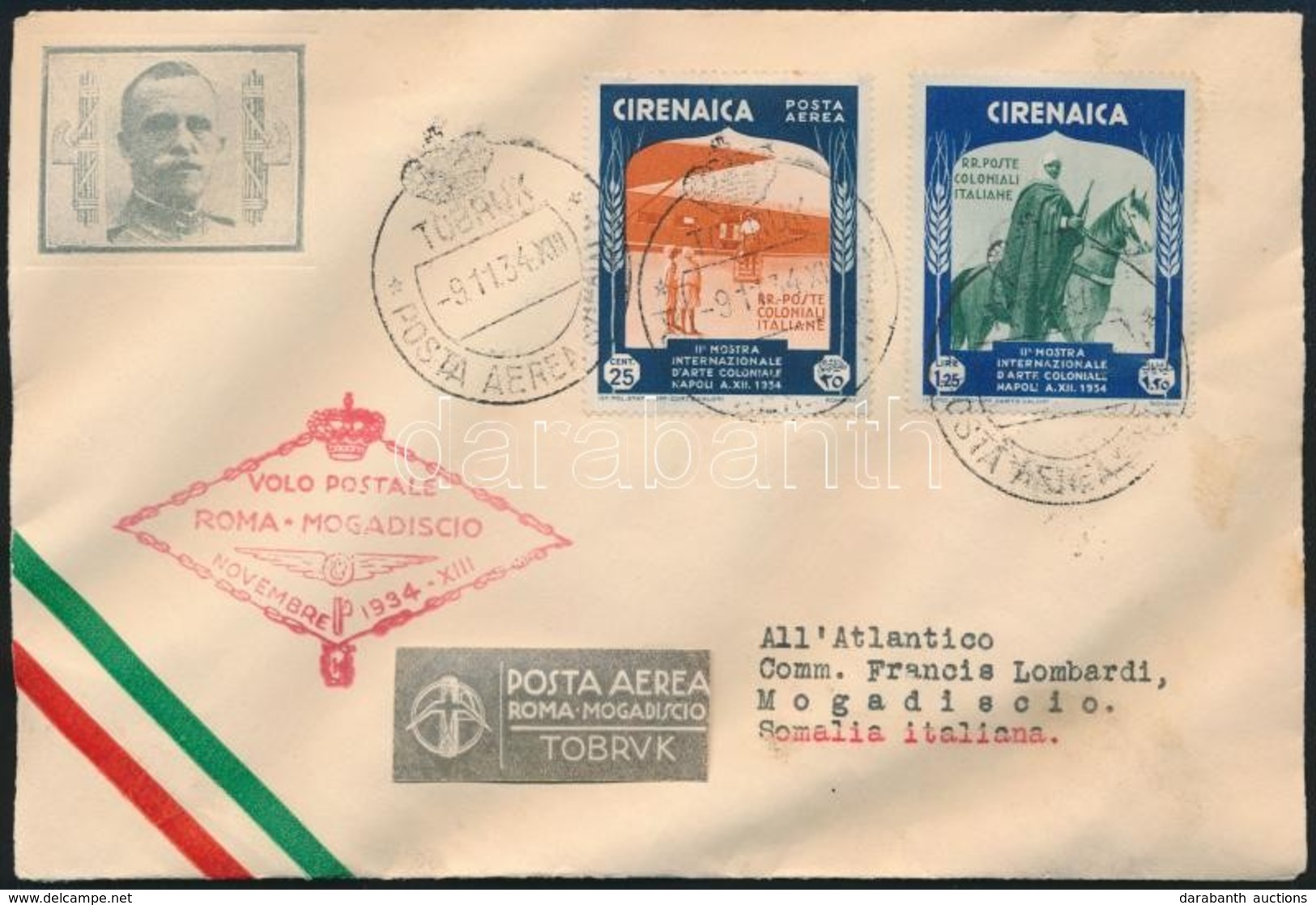 1934 Levél,
Cover ROMA-MOGADISCIO - Andere & Zonder Classificatie