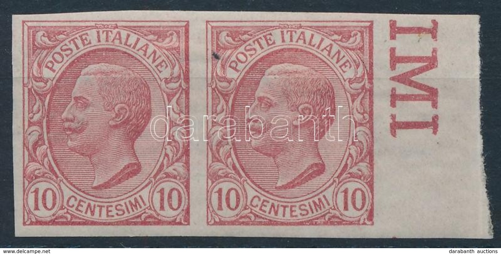 * 1906 Vittorio Emanuele Vágott ívszéli Pár,
Vittorio Emanuele Imperforate Margin Pair
Mi 10 C - Other & Unclassified