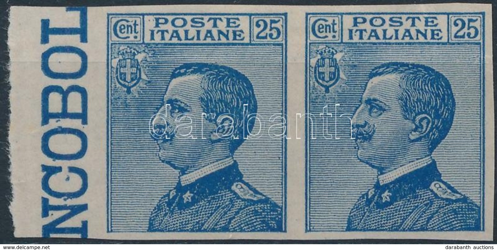 (*) 1908 Vittorio Emanuele Vágott ívszéli Pár, Gumi Nélkül,
Vittorio Emanuele Imperforate Margin Pair Without Gum
Mi 25  - Altri & Non Classificati