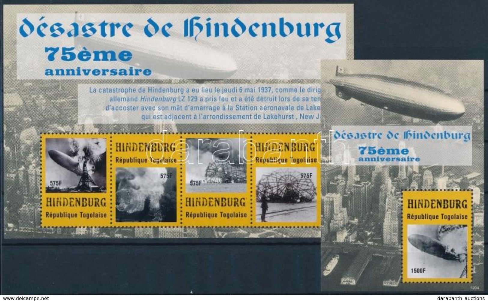 ** 2012 A Hindenburg Léghajó Katasztrófájának 75. évfordulója Kisív Mi 4665-4668 + Blokk Mi 752 - Other & Unclassified