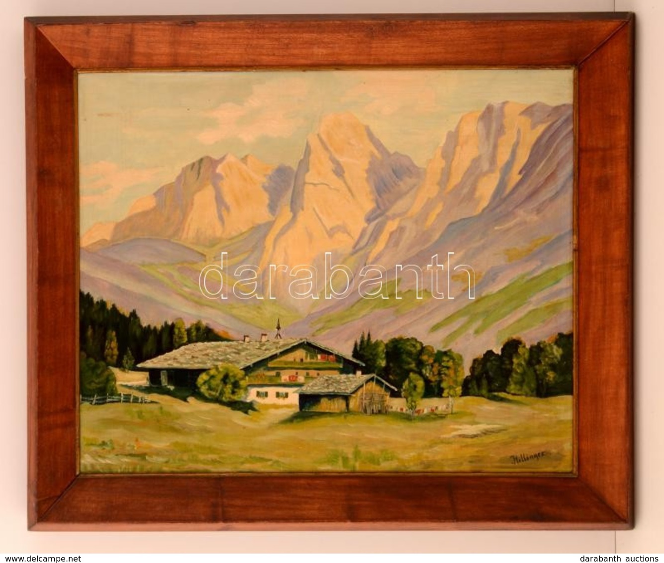 Hillinger Jelzéssel: Alpesi Táj. Olaj, Farost, Keretben, 40×48 Cm - Other & Unclassified